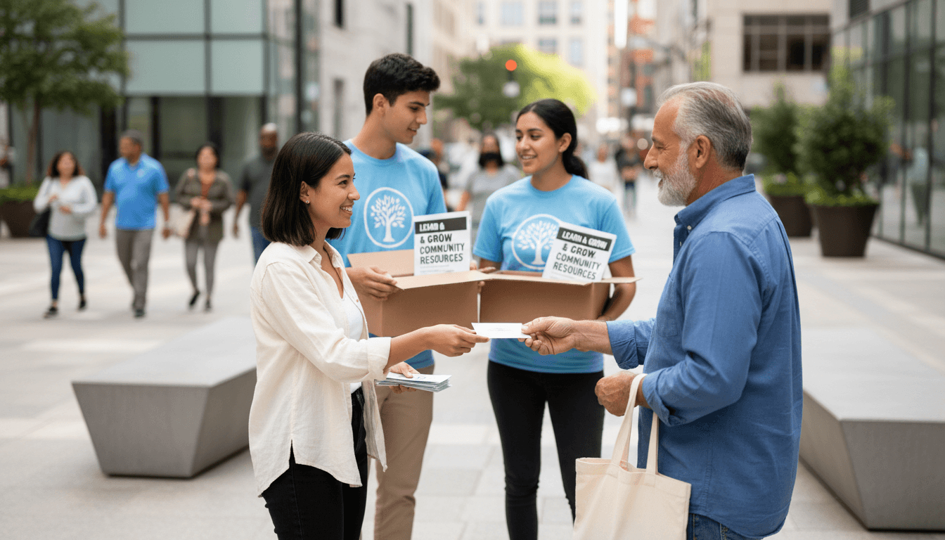 Volunteers walking in Portland neighborhood